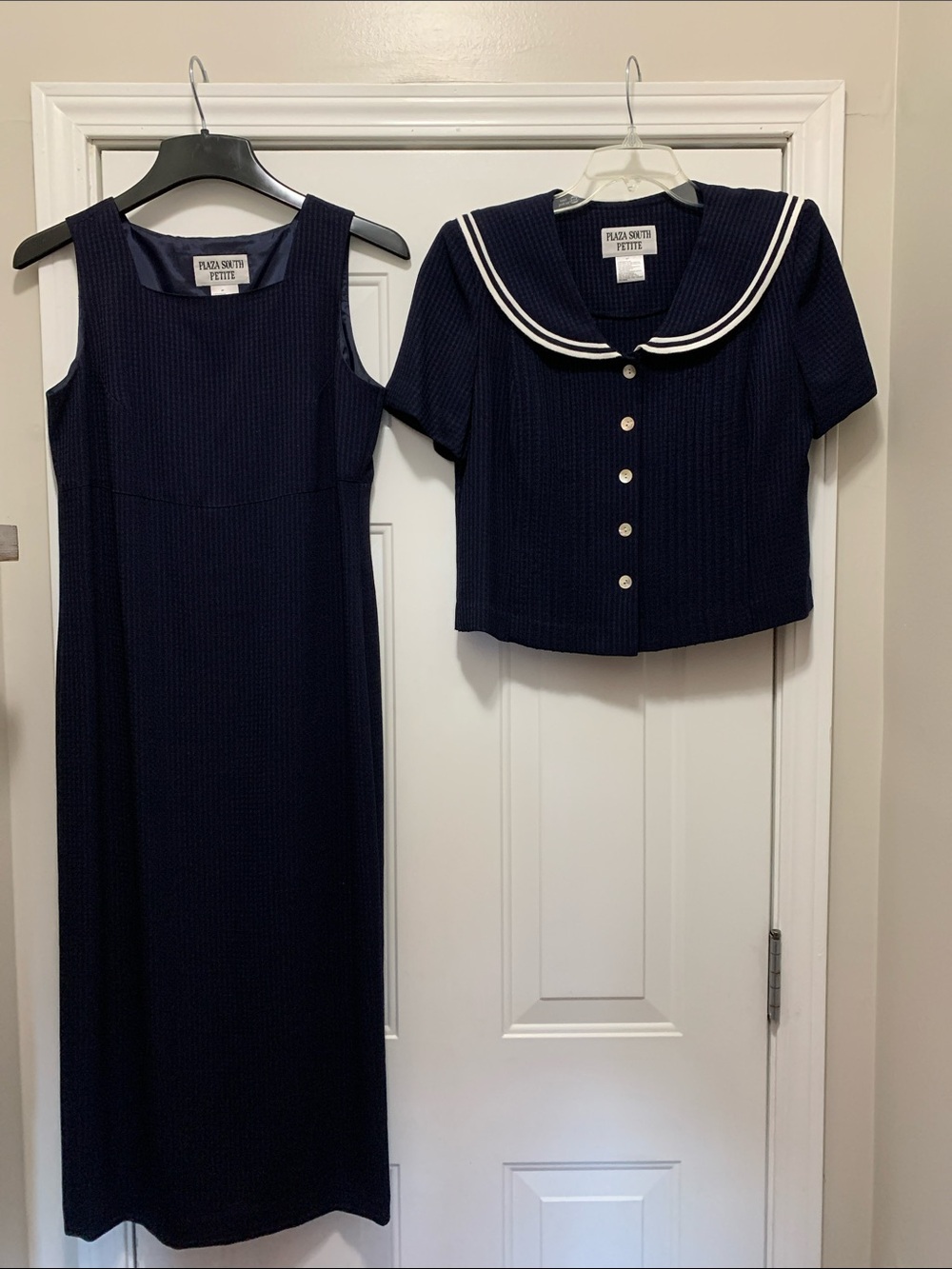 Navy Two Piece Nautical Sailor Dress & Jacket Set Size 8 Petite